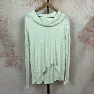 LUCKY BRAND cozy cowl neck waffle knit top size L high low thermal shirt